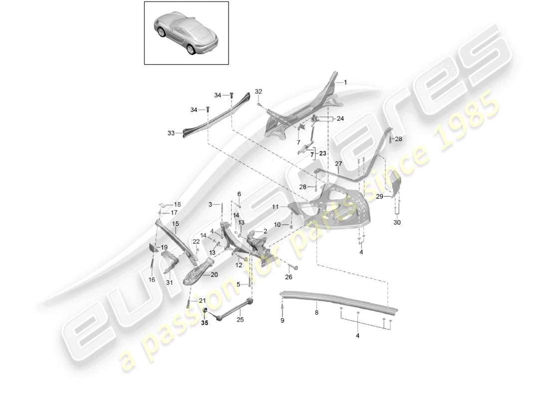 porsche 2021 (718 cayman) schema della parte laterale dell'assale posteriore guida del supporto