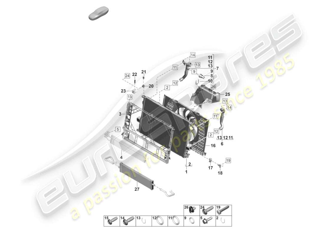 porsche 2024 (panamera 971-2) sistema di raffreddamento del liquido di raffreddamento 3 diagramma delle parti del dispositivo di raffreddamento del liquido di raffreddamento