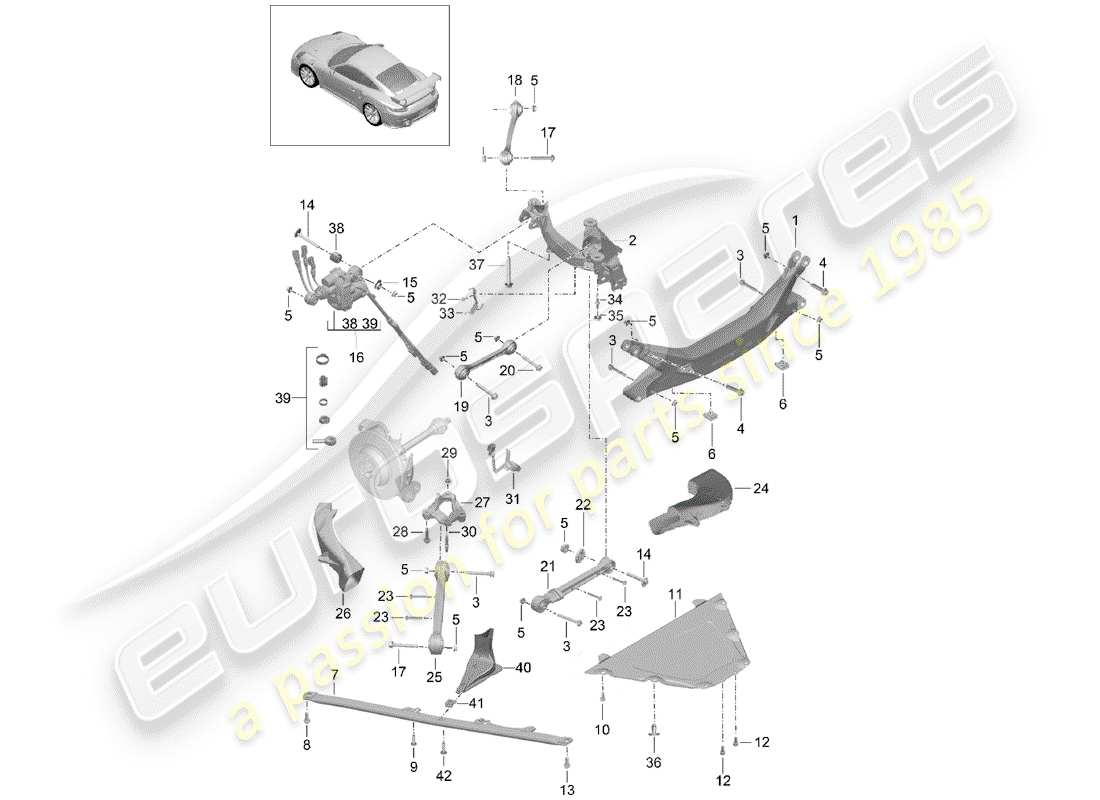 porsche 991 turbo (2018) diagramma delle parti della traversa