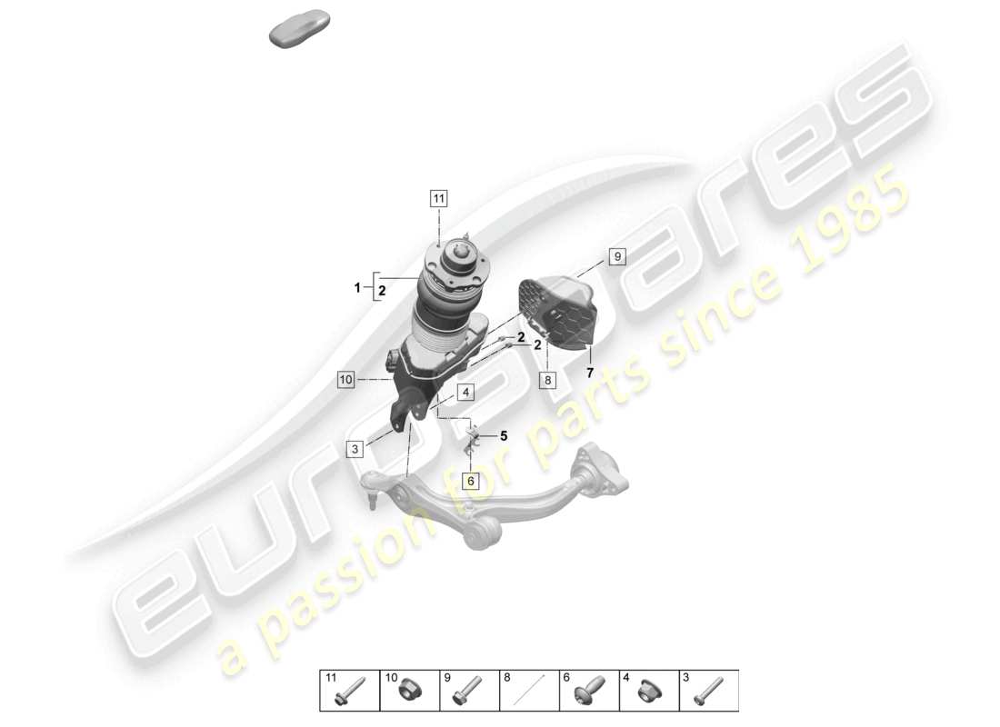 porsche 2026 (taycan 9j1-2) sospensioni pneumatiche controllo attivo dello smorzamento elettrico diagramma delle parti
