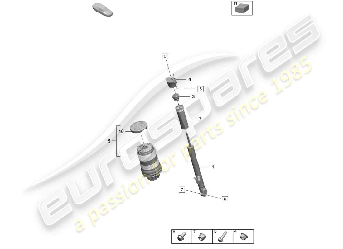 porsche 2025 (taycan 9j1-2) sospensione pneumatica ammortizzatori diagramma delle parti