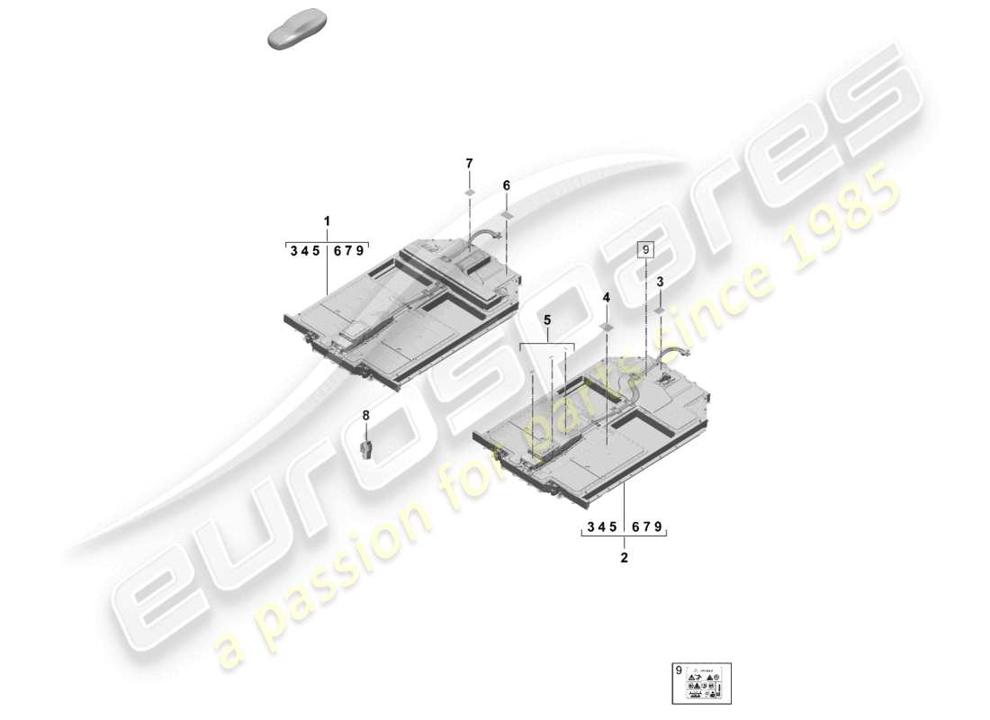 porsche 2025 (taycan 9j1-2) batteria di scorta azionamento elettrico avviso diagramma delle parti