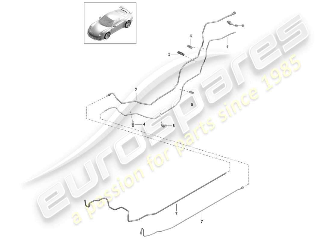 porsche 2021 (991-2 r/gt3/rs) schema delle parti del sistema di alimentazione del carburante posteriore