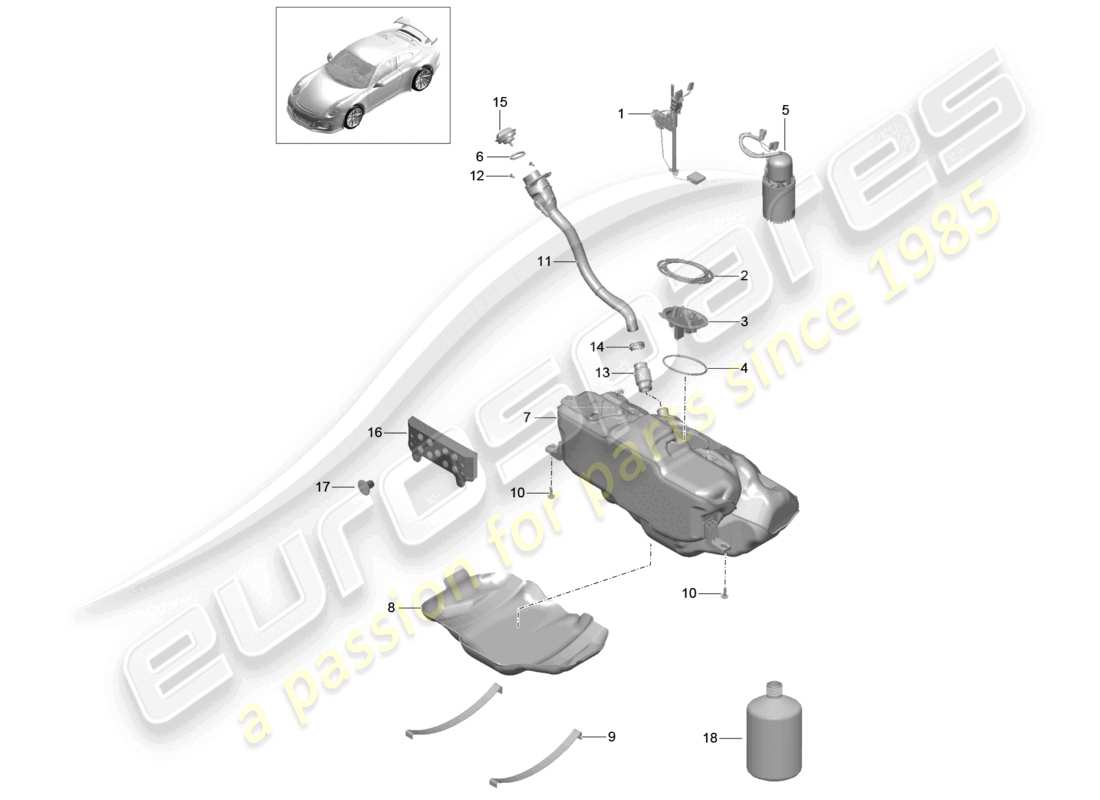 porsche 2021 (991-2 r/gt3/rs) serbatoio di carburante diagramma delle parti