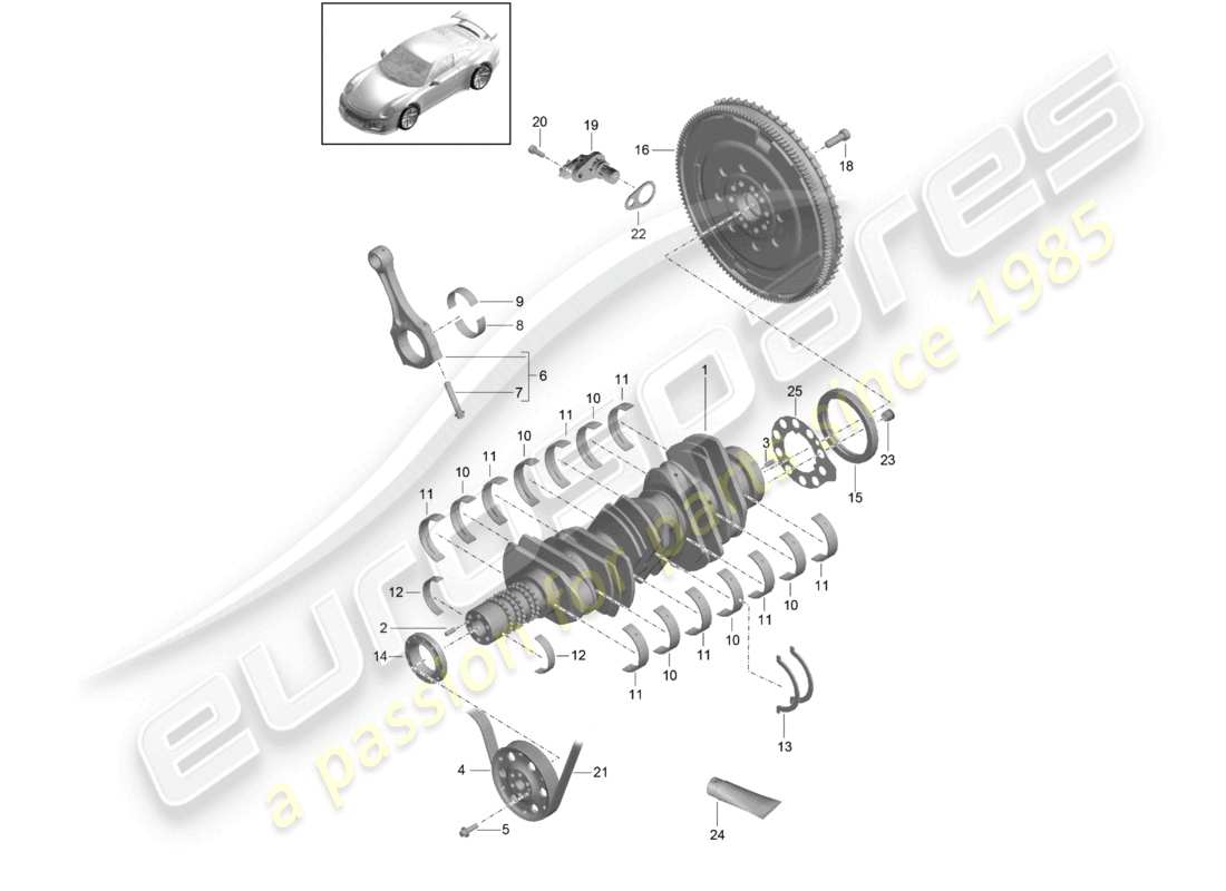 porsche 2021 (991-2 r/gt3/rs) diagramma delle parti del volano dell'albero motore