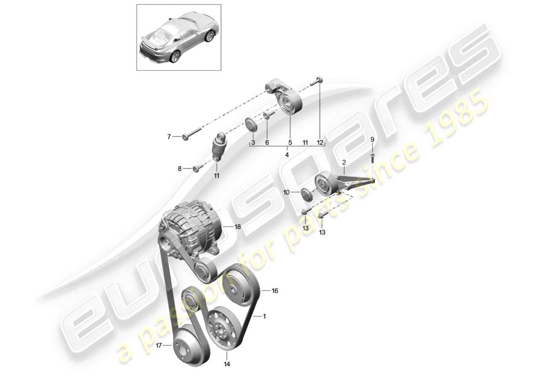 porsche 2021 (991-2 r/gt3/rs) cinghia poly-v tenditore della cinghia diagramma delle parti