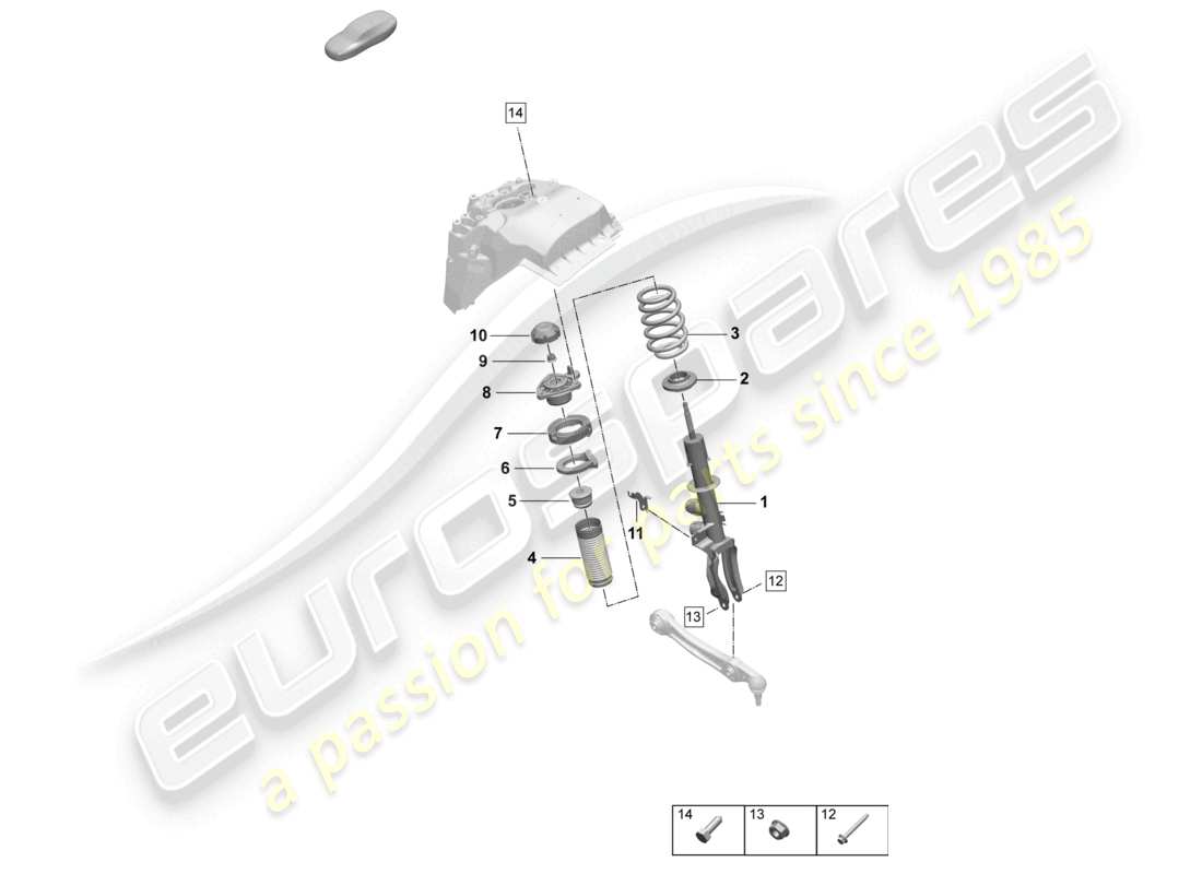 porsche 2025 (macan-e) sospensione con molla in acciaio, montante di sospensione, completo, molla elicoidale, diagramma delle parti
