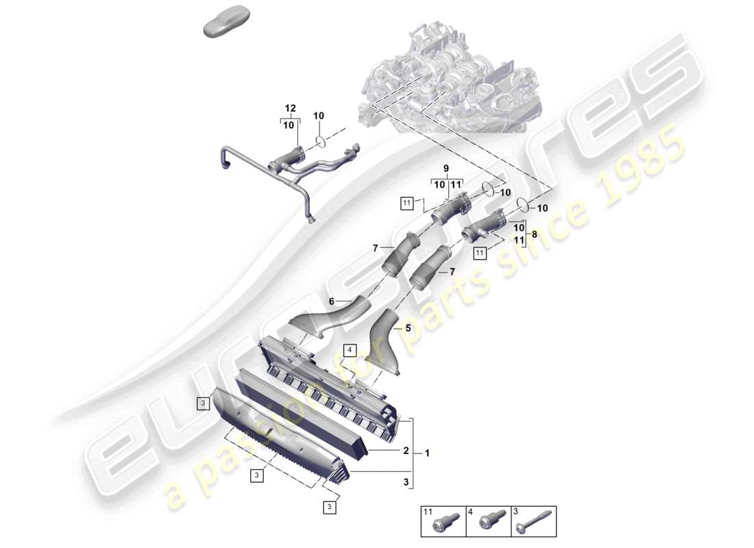 porsche 2026 (panamera 976) schema delle parti del collettore di aspirazione del tubo di aspirazione dell'alloggiamento del filtro dell'aria