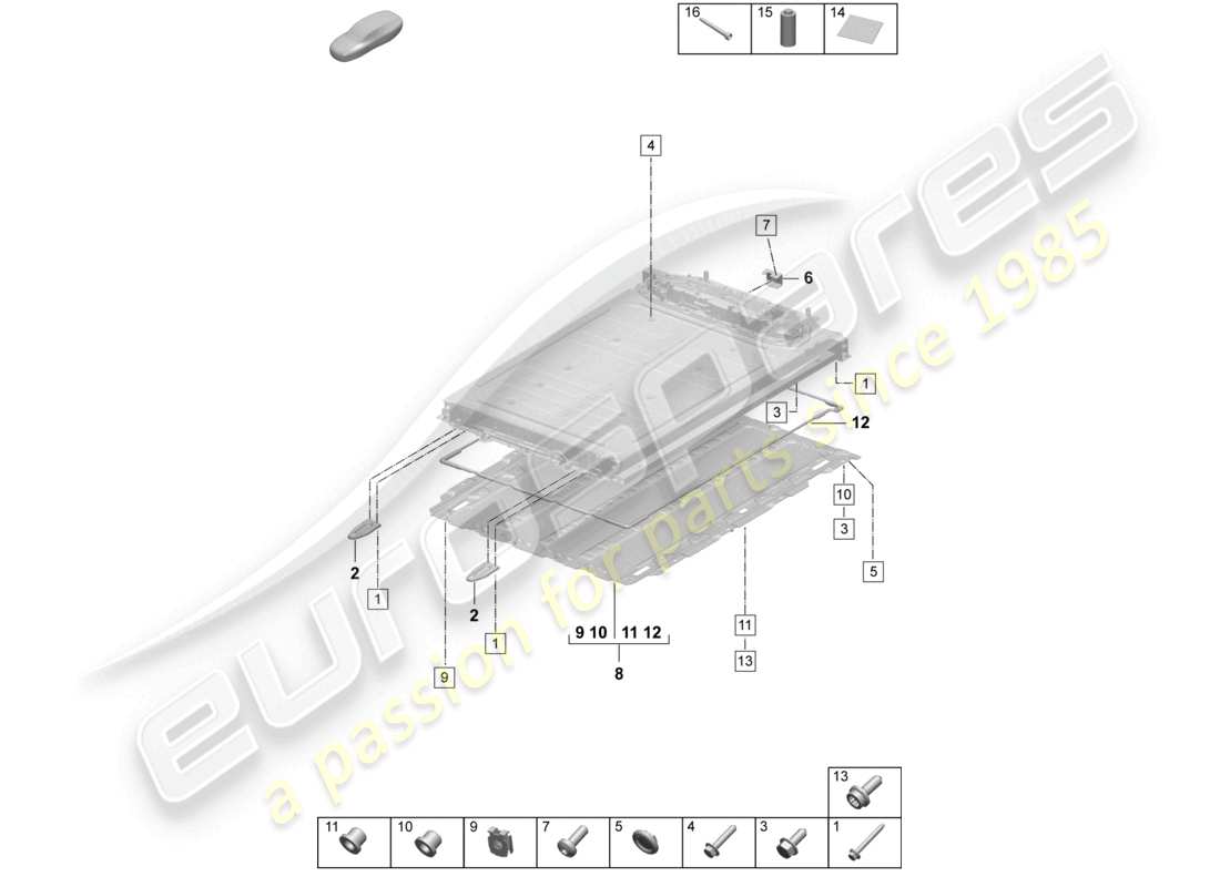 porsche 2025 (macan-e) fissaggi per batteria di ricambio diagramma delle parti