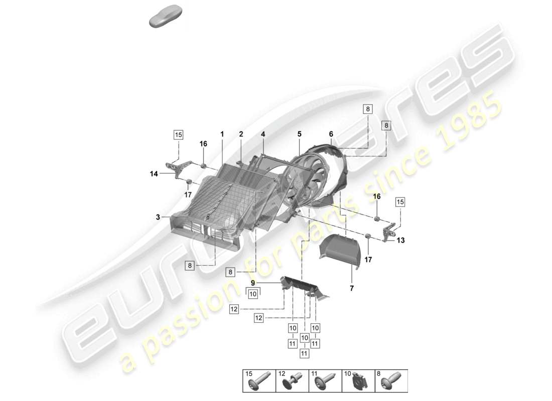 porsche 2025 (macan-e) sistema di raffreddamento del liquido di raffreddamento raffreddatore per liquido di raffreddamento diagramma delle parti
