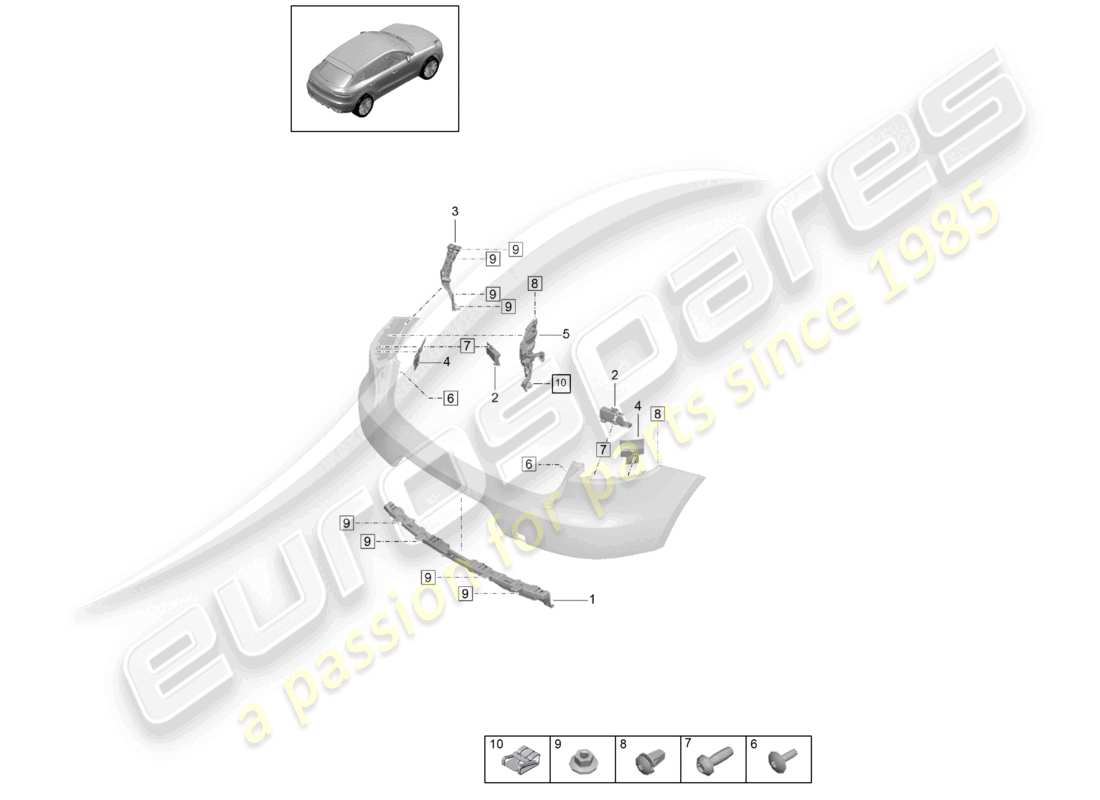 porsche 2021 (macan) fissaggi paraurti posteriore diagramma delle parti