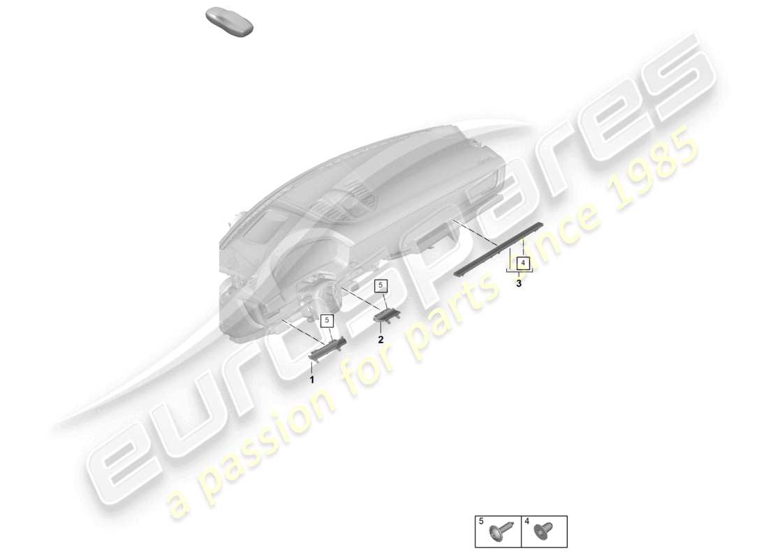 porsche 2025 (panamera 976) schema delle parti di fissaggio del pannello del cruscotto, modanature inferiori