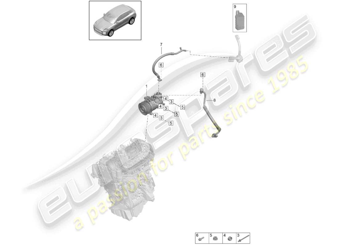 porsche 2021 (macan) diagramma delle parti del refrigerante del compressore a/c r1234yf