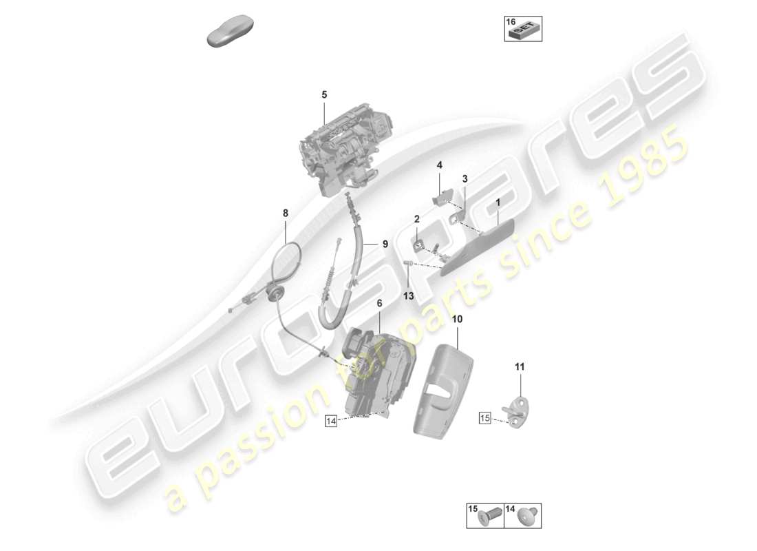 porsche 2020 (taycan 9j1-1) maniglie delle porte posteriori serratura della porta diagramma delle parti