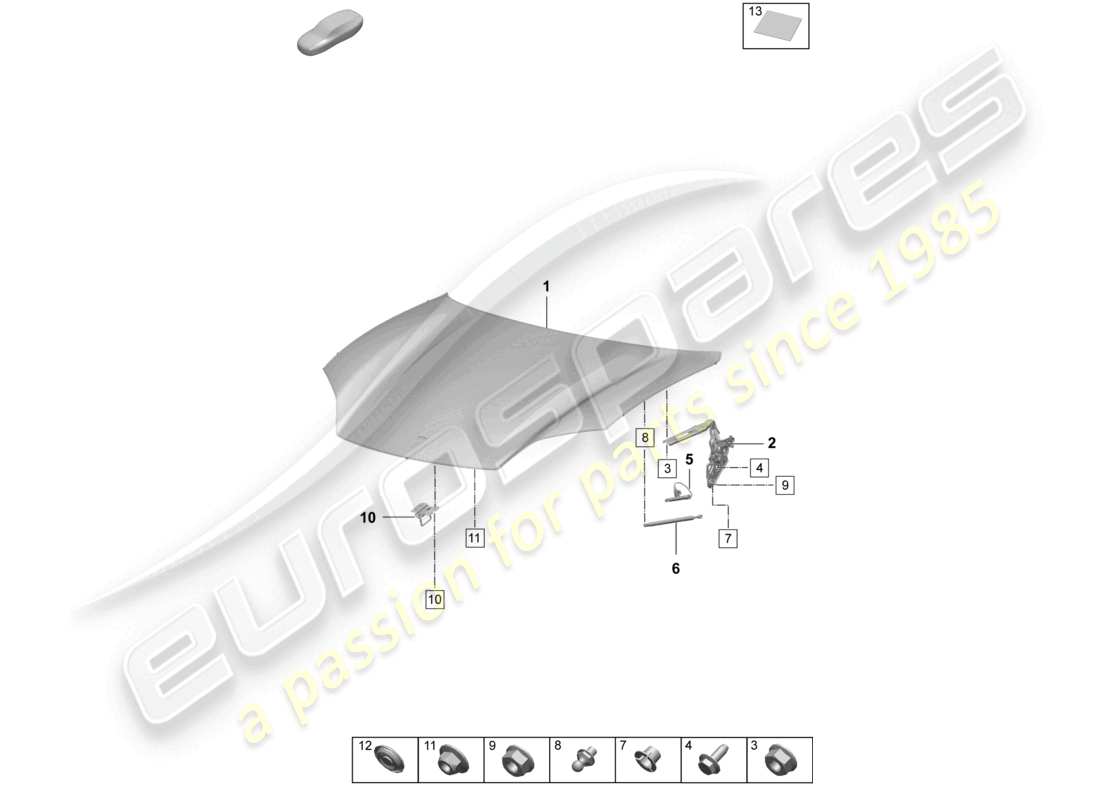 porsche 2024 (macan-e) diagramma delle parti del cofano
