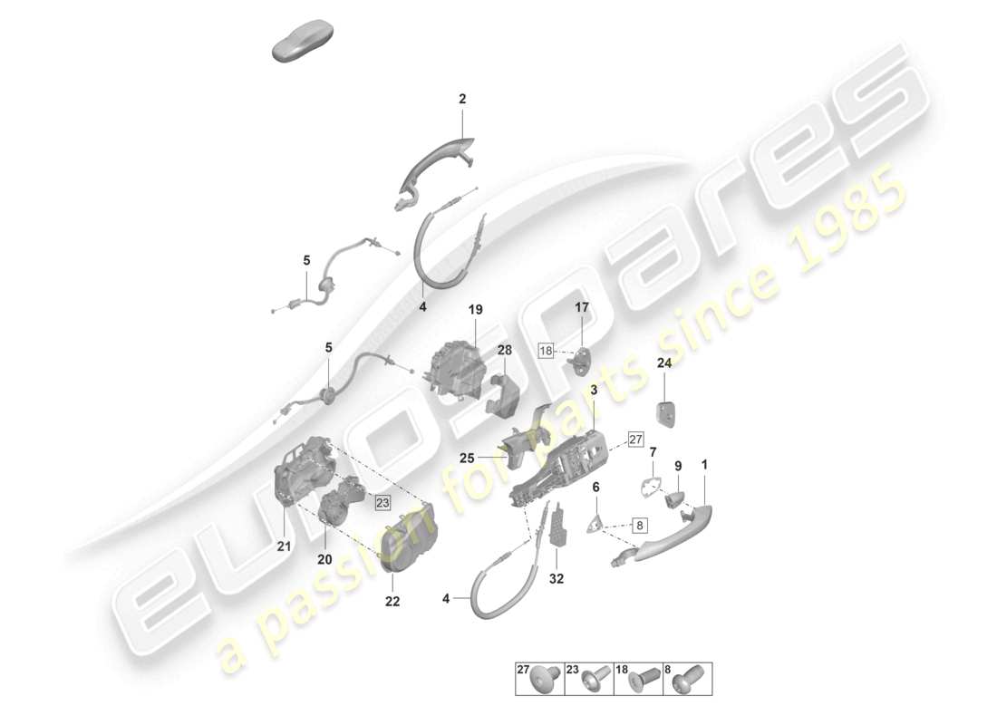 porsche 2024 (panamera 971-2) maniglia della porta, posteriore esterna schema delle parti della serratura della porta