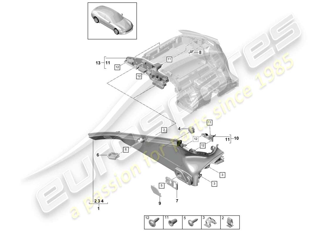 porsche 2021 (panamera 971-1) finiture laterali del montante d del vano bagagli diagramma delle parti