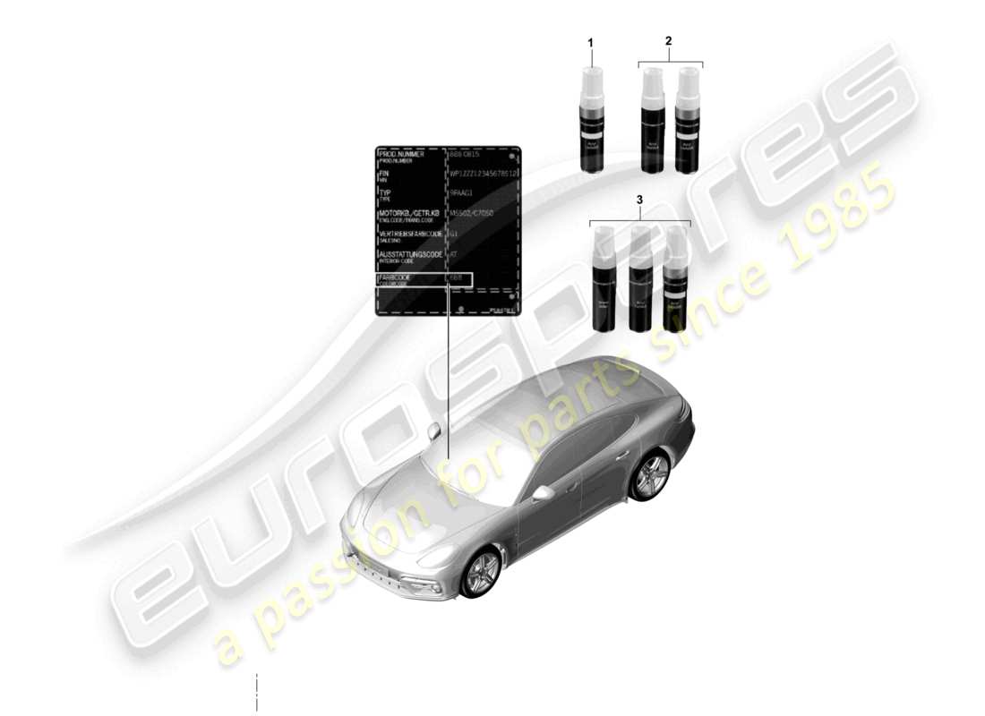 porsche 2021 (panamera 971-1) applicatore per ritocchi di vernice diagramma delle parti delle vernici