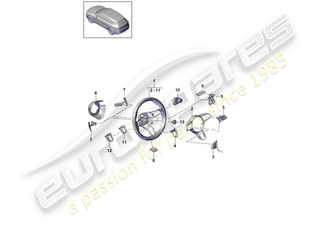 porsche 2022 (cayenne e3 9ya/9yb) contatto volante rilevamento del contatto del volante diagramma delle parti