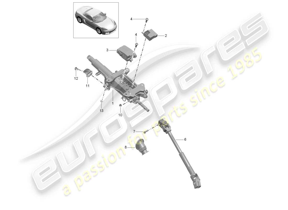 porsche 2026 (718 boxster) colonna dello sterzo albero dello sterzo intermedio schema delle parti