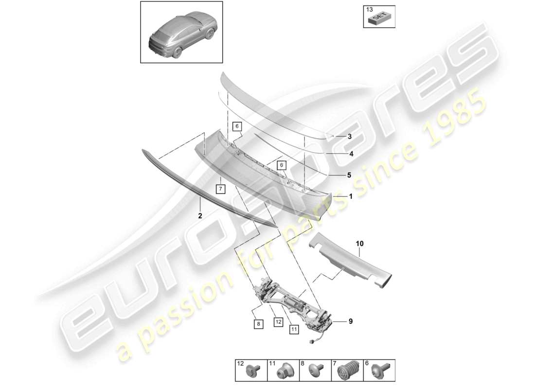 porsche 2022 (cayenne e3 9ya/9yb) schema delle parti dello spoiler posteriore turbo turbo coupe