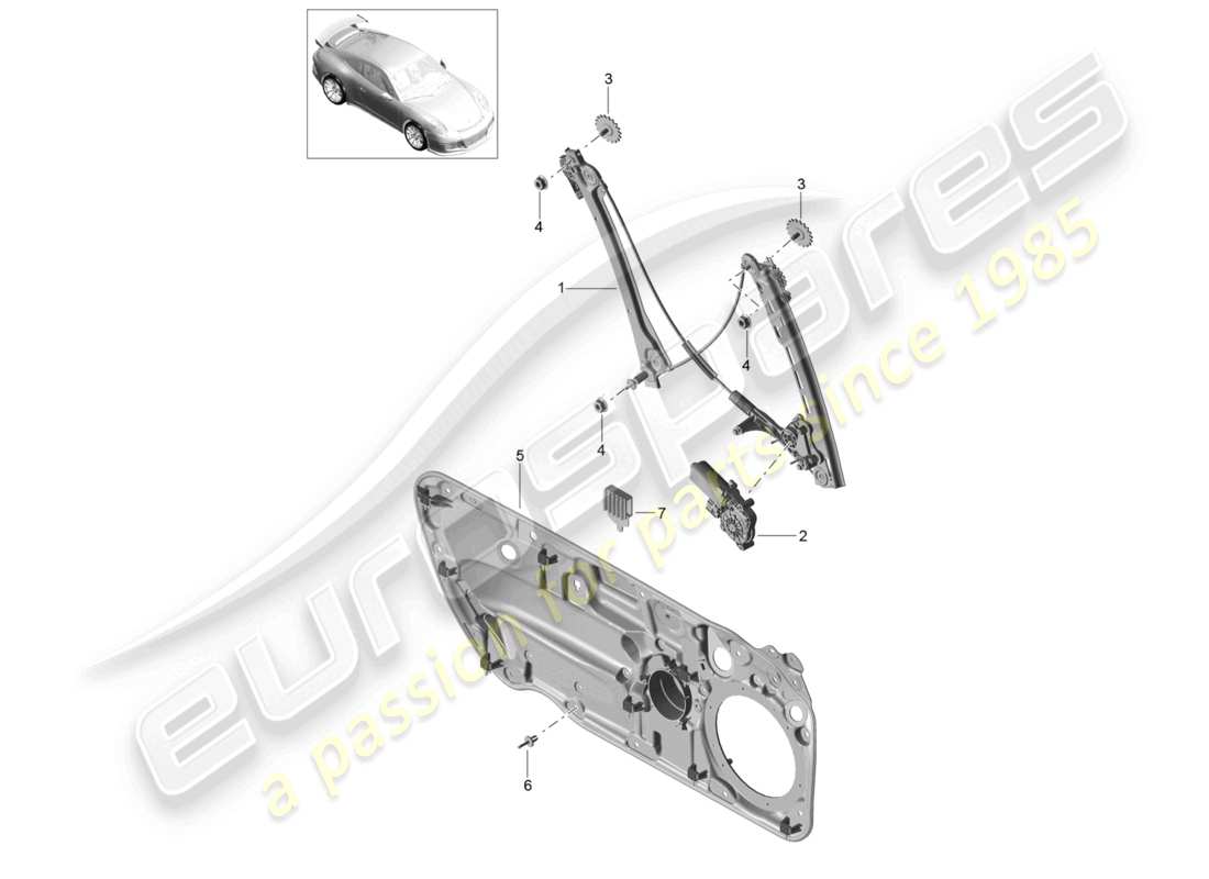 porsche 2021 (991-2 r/gt3/rs) regolatore della finestra diagramma delle parti