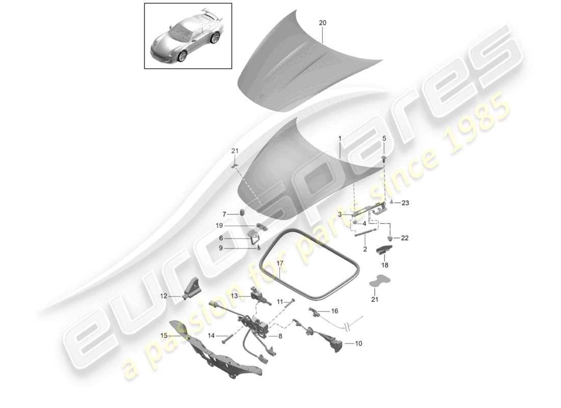 porsche 2021 (991-2 r/gt3/rs) copertura anteriore diagramma delle parti