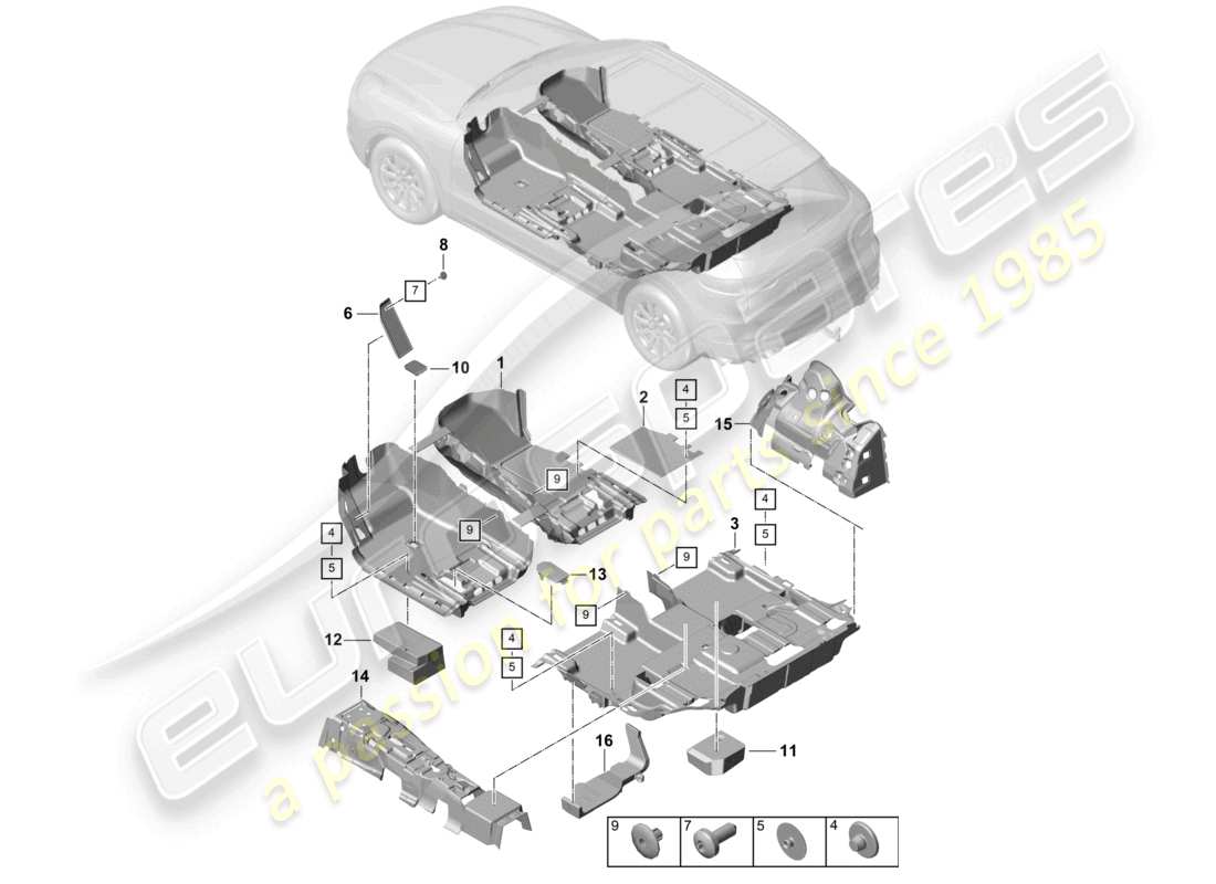 porsche 2021 (cayenne e3 9ya/9yb) schema delle parti della pavimentazione