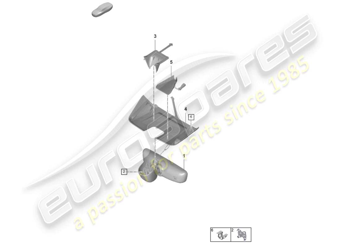 porsche 2021 (992-1 turbo / s) schema delle parti della copertura dello specchietto retrovisore interno