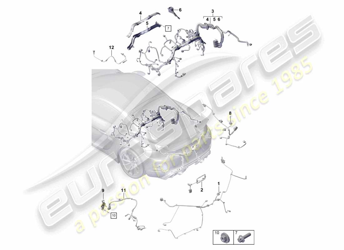 porsche 2021 (718 cayman gt4) cablaggio posteriore motore cambio assale posteriore schema delle parti