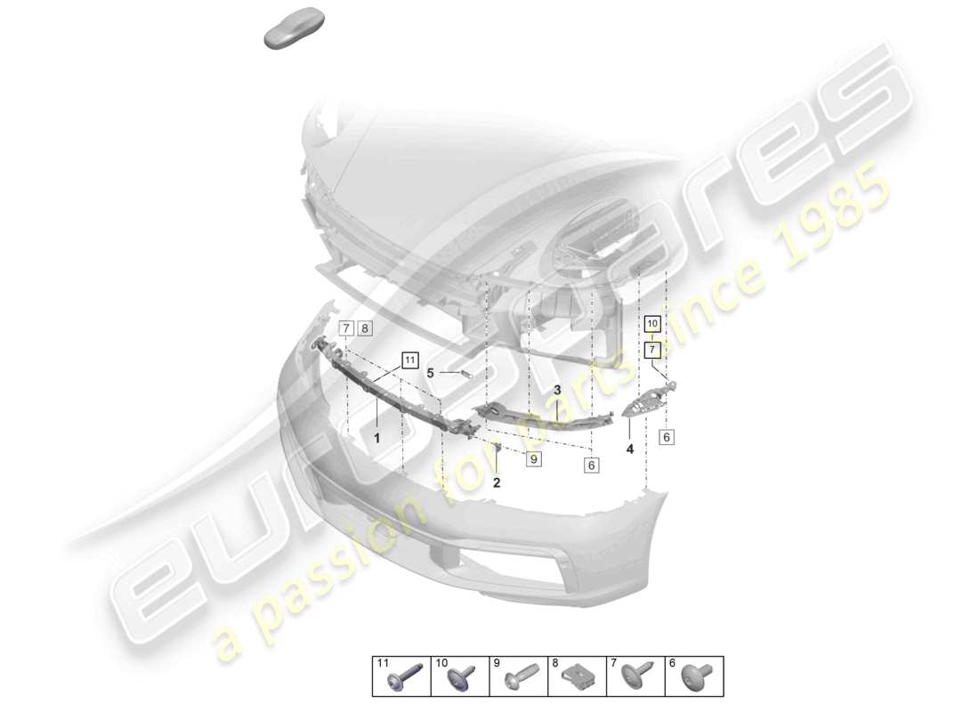 porsche 2023 (992-1 turbo / s) paraurti anteriore fissaggi diagramma delle parti