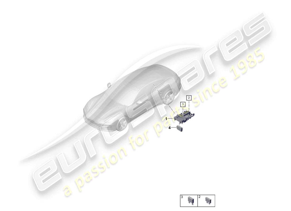 porsche 2025 (panamera 976) schema dei componenti del fusibile piatto posteriore della scatola dei fusibili