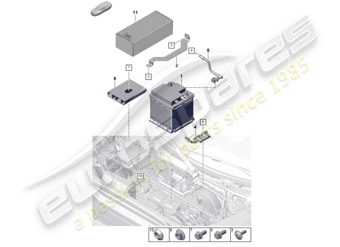 porsche 2025 (992-2 gt3) diagramma delle parti della batteria
