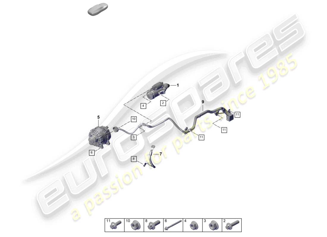 porsche 2026 (992-2 gt3) diagramma delle parti dell'alternatore di avviamento