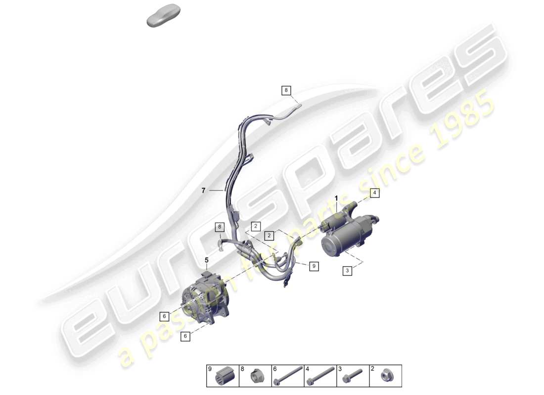 porsche 2025 (cayenne e3 pa) diagramma delle parti dell'alternatore di avviamento