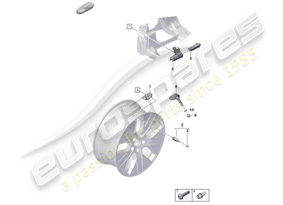 porsche 2021 (taycan 9j1-1) sistema di controllo della pressione dei pneumatici diagramma delle parti