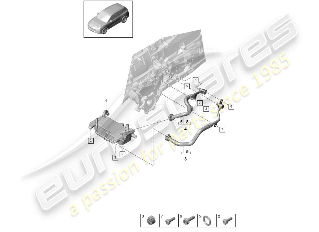 porsche 2022 (cayenne e3 9ya/9yb) 8-speed cambio automatico per trazione integrale radiatore olio cambio tubo olio schema ricambi