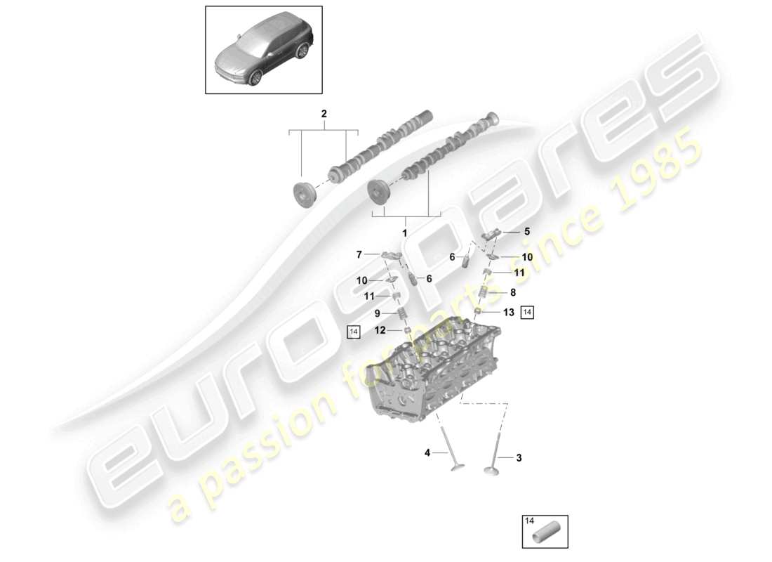 porsche 2022 (cayenne e3 9ya/9yb) albero a camme, valvole diagramma delle parti