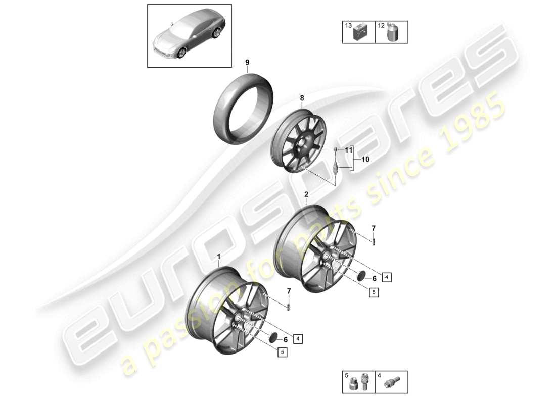 porsche 2021 (panamera 971-1) cerchio in lega diagramma delle parti