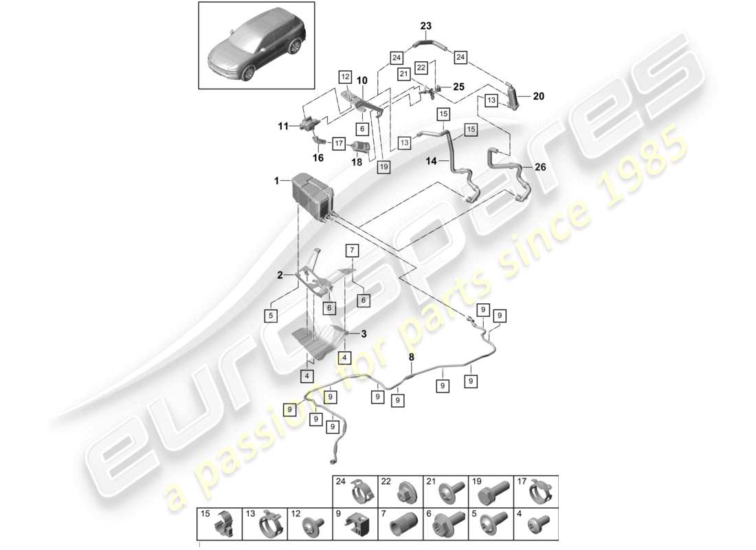 porsche 2022 (cayenne e3 9ya/9yb) contenitore di carbone attivo schema delle parti