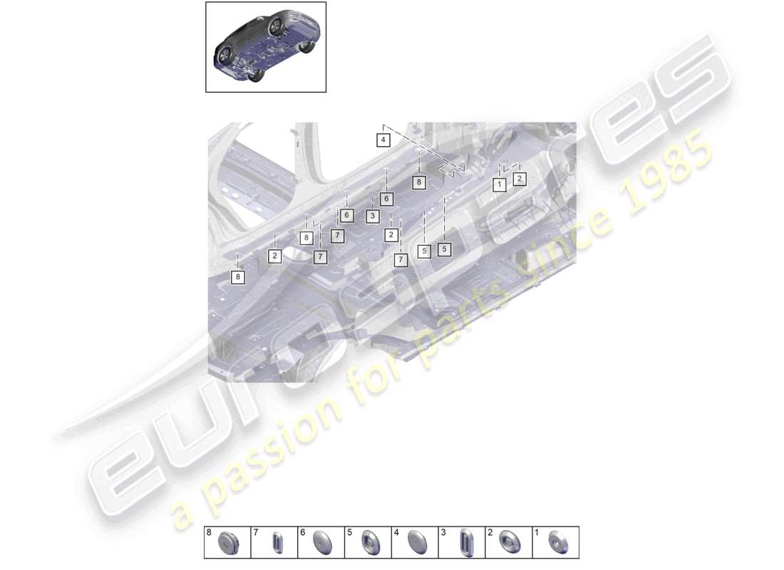 porsche 2022 (cayenne e3 9ya/9yb) tappi anteriori sottoscocca sinistro schema delle parti