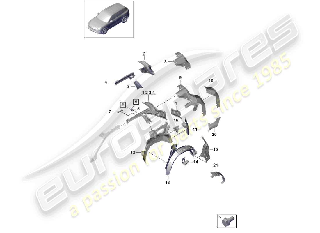 porsche 2023 (cayenne e3 9ya/9yb) parte laterale posteriore, diagramma della parte interna