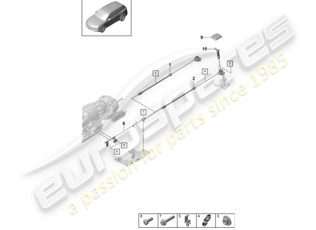 porsche 2022 (cayenne e3 9ya/9yb) unità di azionamento per lo sblocco di emergenza per il cambio automatico 8-speed schema delle parti