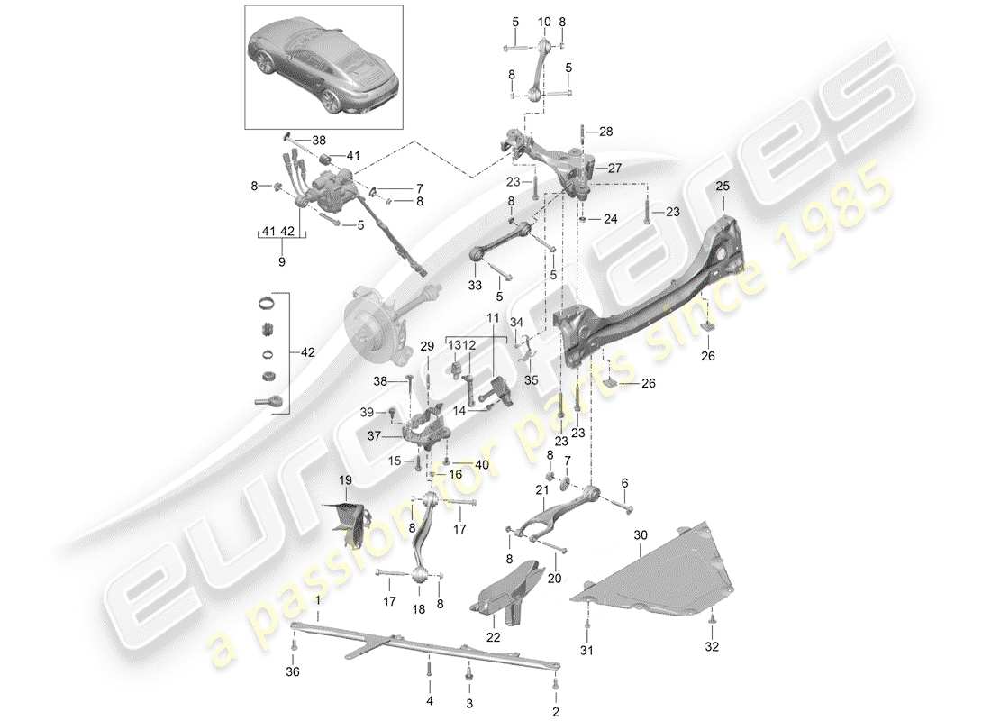 porsche 991 turbo (2018) schema delle parti assale posteriore