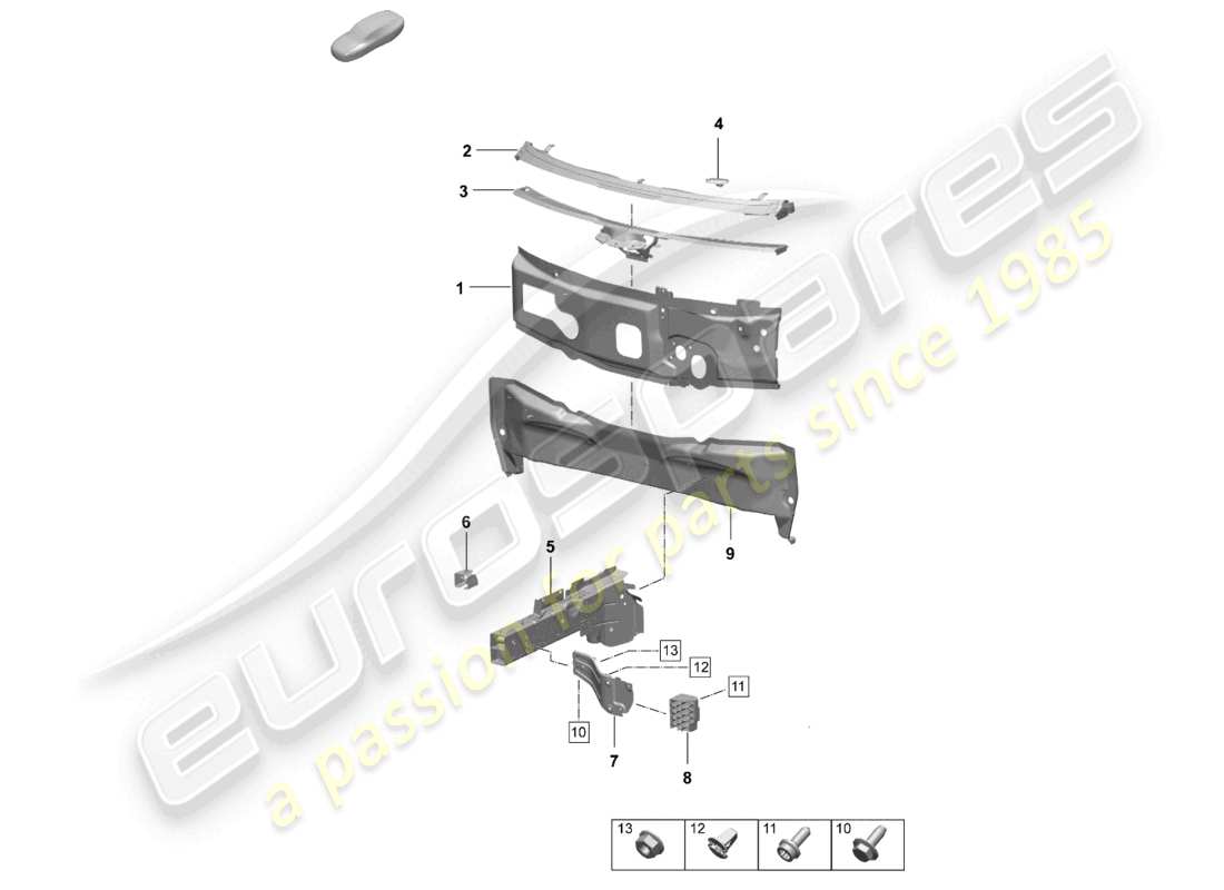 porsche 2025 (macan-e) front-end elemento laterale firewall diagramma delle parti