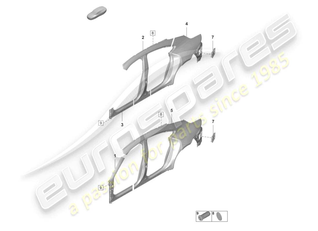 porsche 2021 (taycan 9j1-1) parte componibile - pannello laterale diagramma delle parti