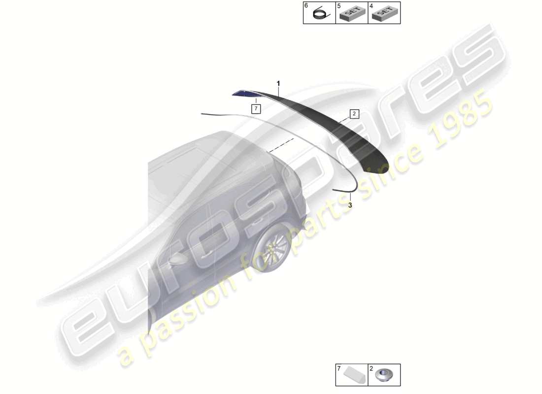 porsche 2023 (cayenne e3 9ya/9yb) schema delle parti del lunotto posteriore