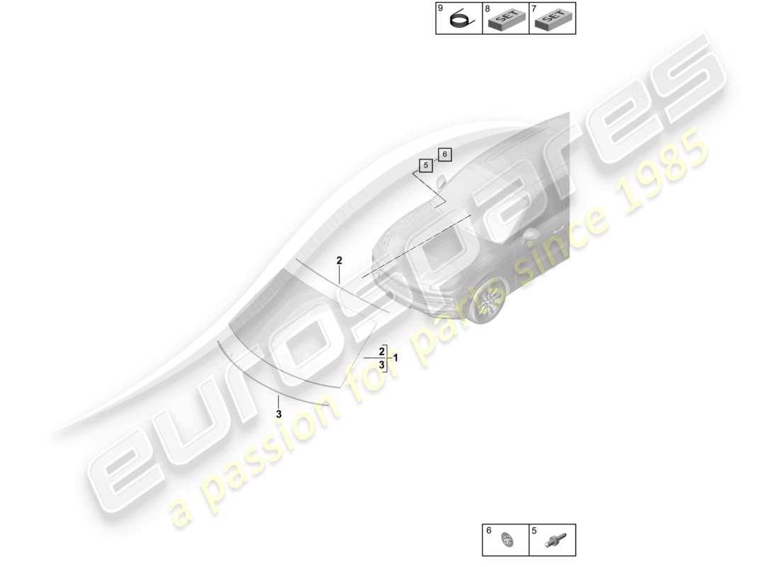 porsche 2023 (cayenne e3 9ya/9yb) schema delle parti del parabrezza