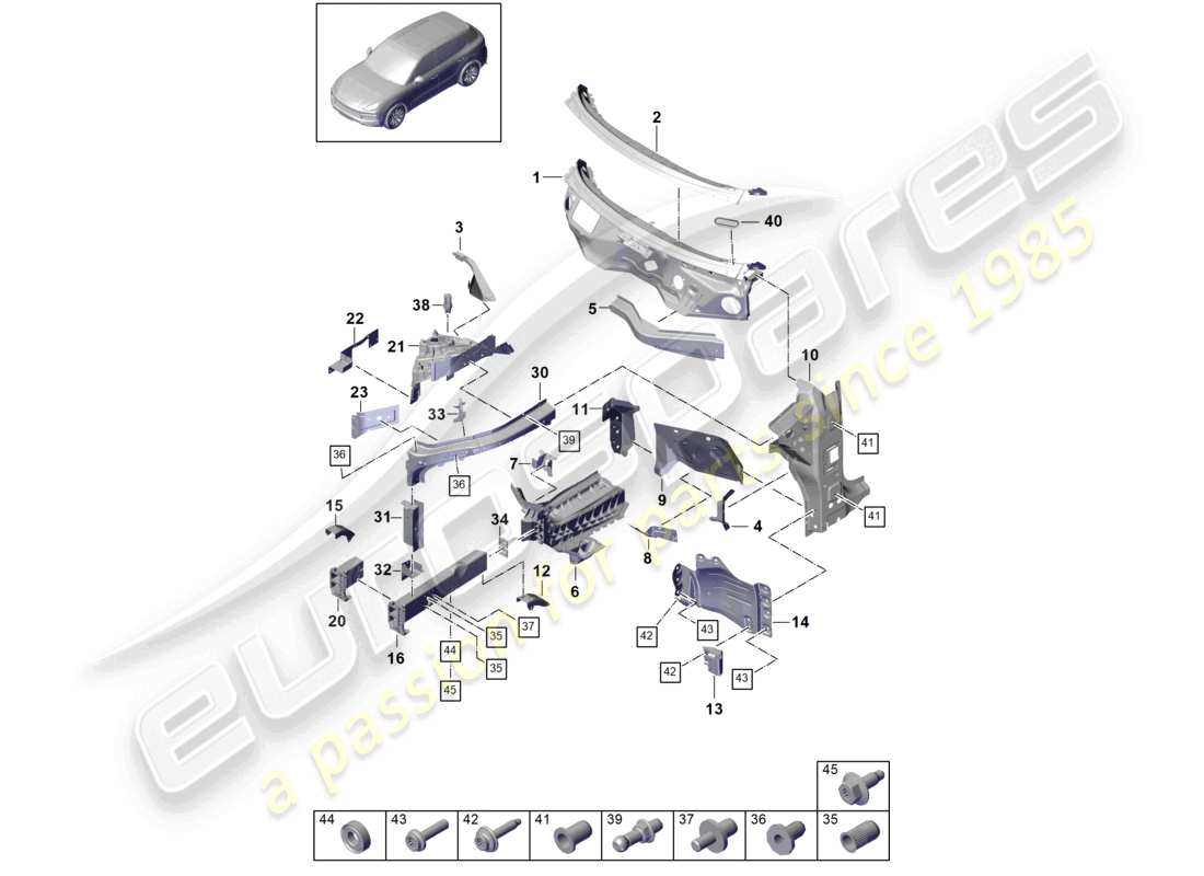 porsche 2023 (cayenne e3 9ya/9yb) parte anteriore parti singole diagramma delle parti