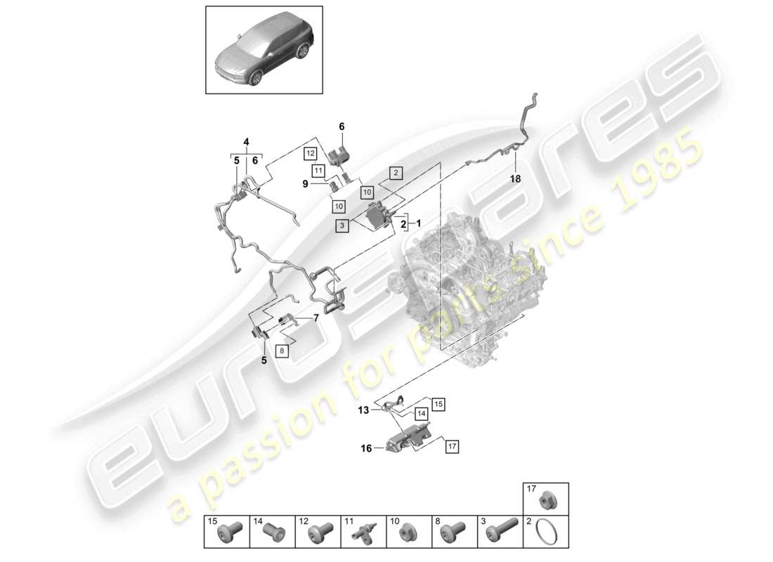 porsche 2023 (cayenne e3 9ya/9yb) schema delle parti della pompa del vuoto del sistema del vuoto